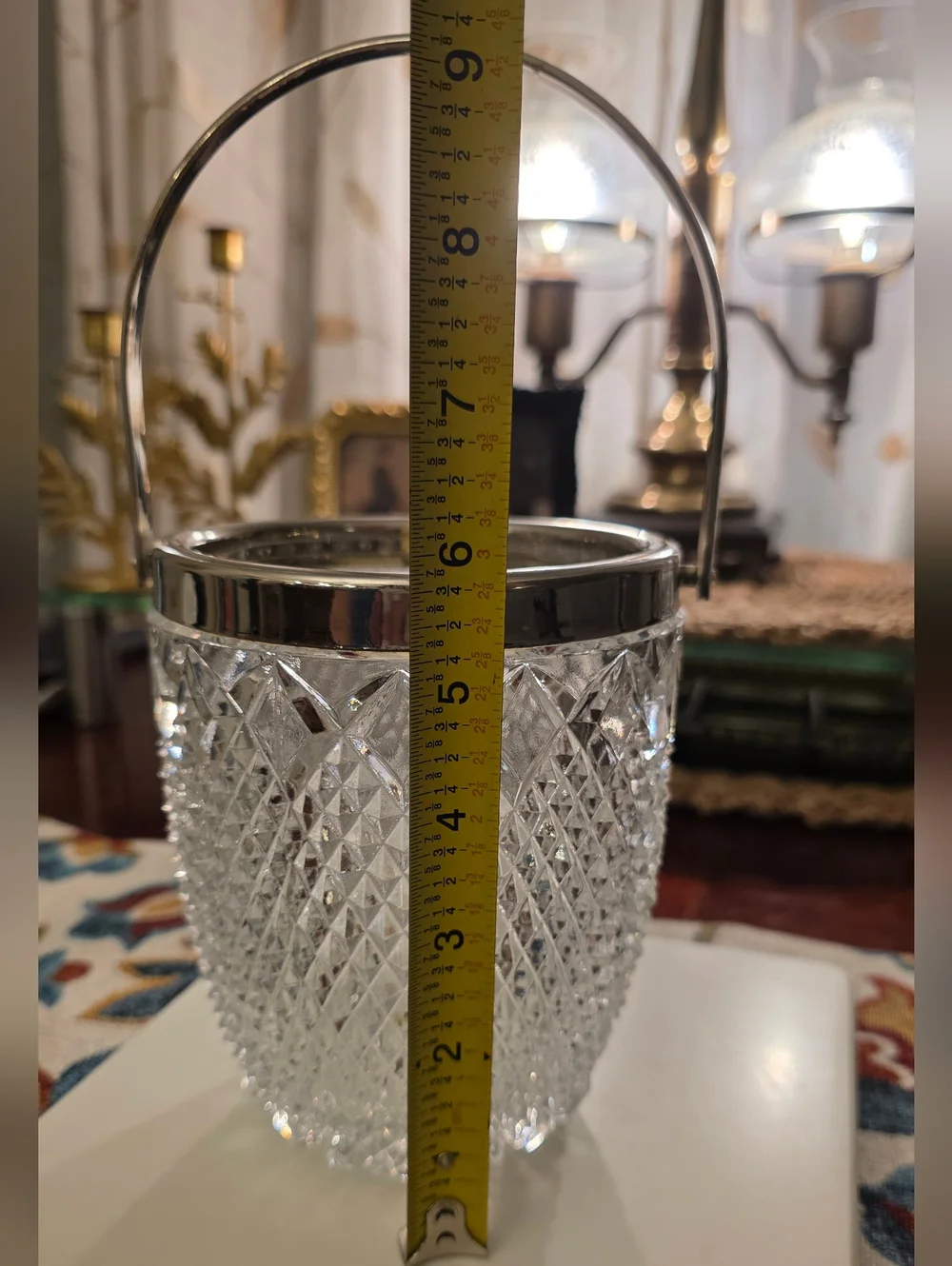 Cut Crystal Ice Bucket with Silver-Tone Handle